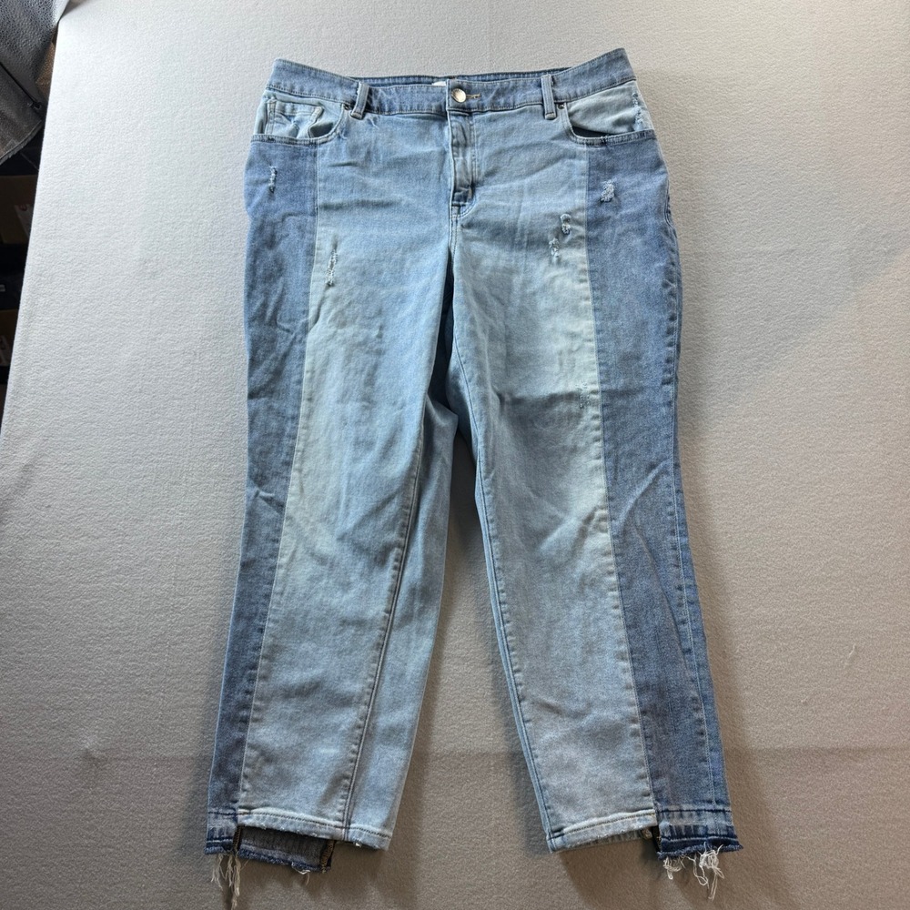 Lane Bryant Straight Leg Jeans Women 18 Blue Two Tone High Rise Raw Hem Straight